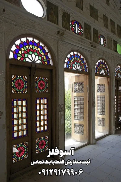 درب سنتی گره چینی پر شده با شیشه رنگی - تصویر 3